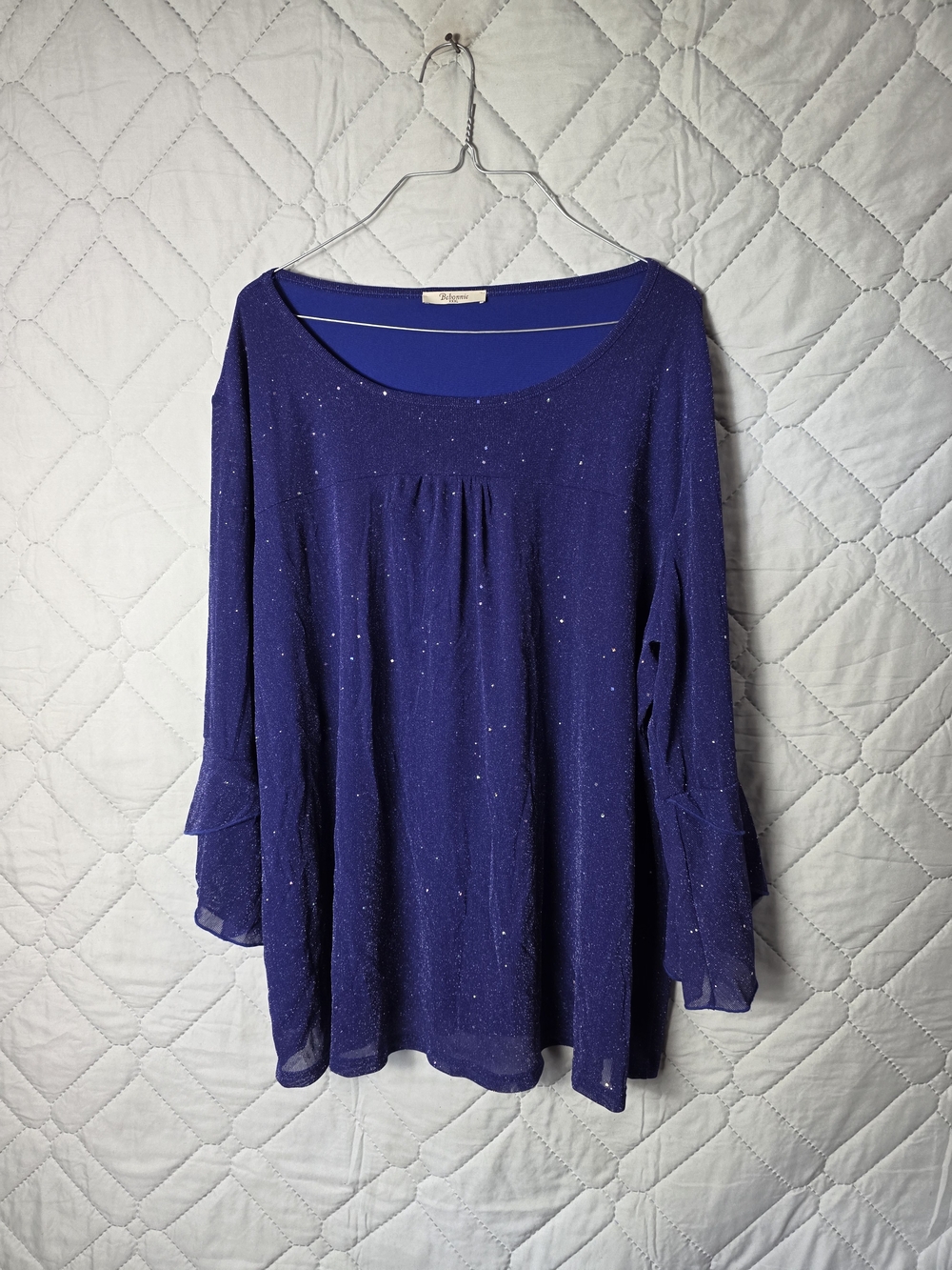 Bebonnie Women's Sparkle Chiffon Layered Sleeve Top Blue Camisole Blouse Sz 3X